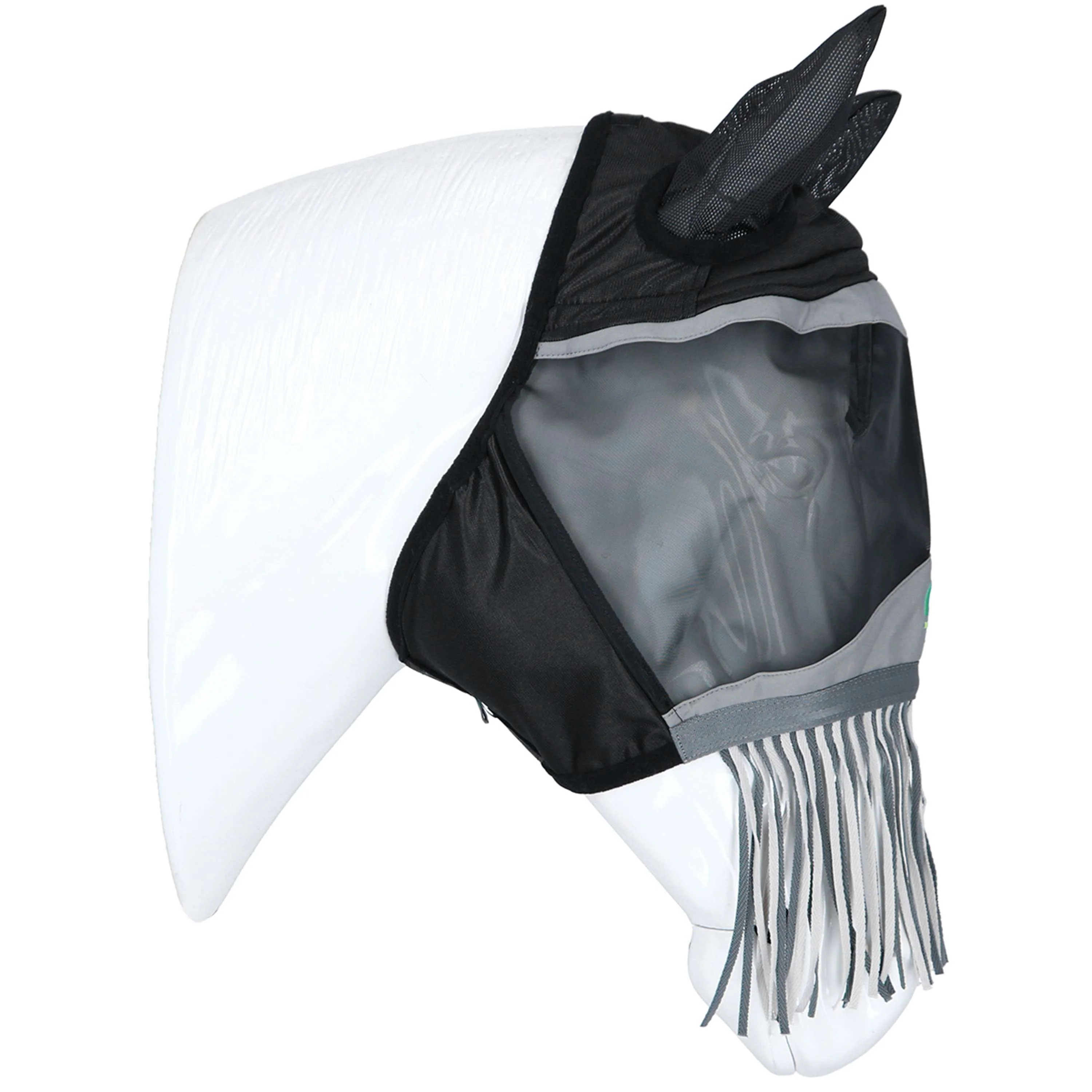 Agradi Horse Masque Anti-Mouches Fine Mesh avec Oreilles et Franges Noir - Image 3