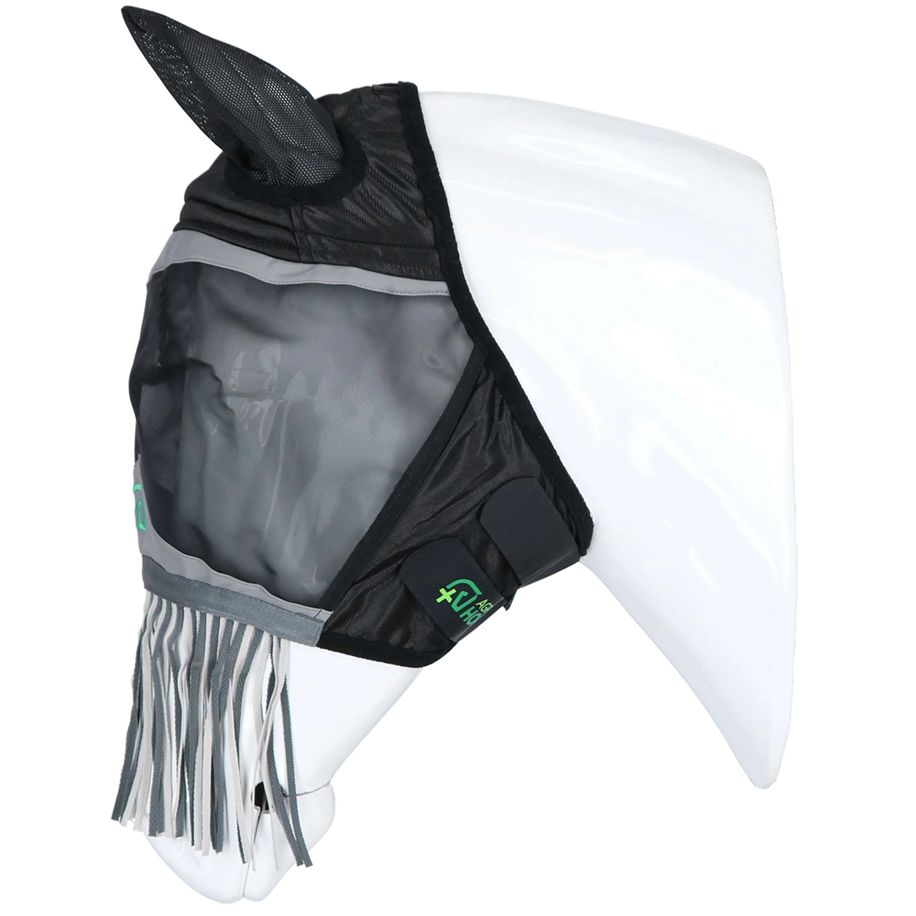 Agradi Horse Masque Anti-Mouches Fine Mesh avec Oreilles et Franges Noir - Image 4