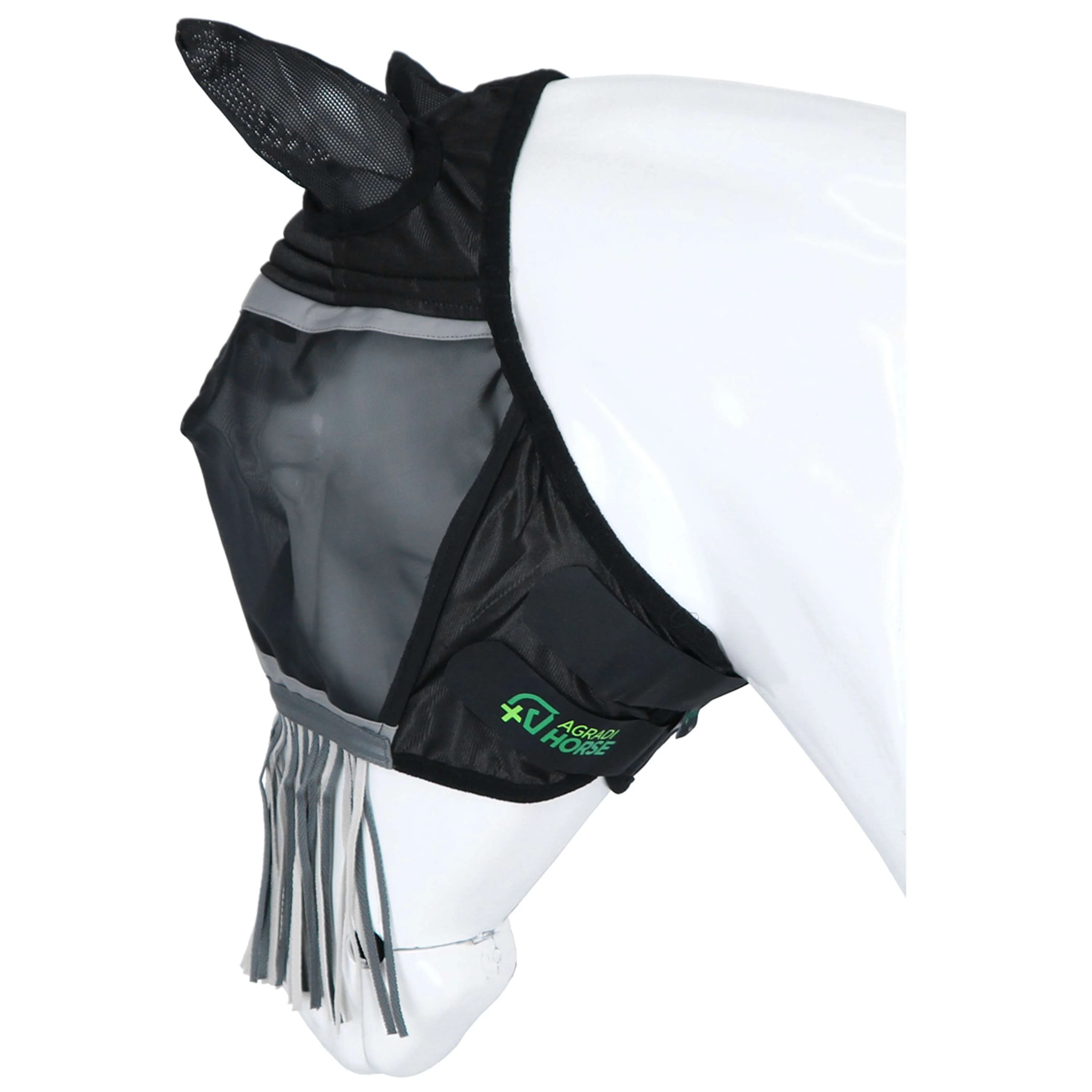 Agradi Horse Masque Anti-Mouches Fine Mesh avec Oreilles et Franges Noir - Image 6