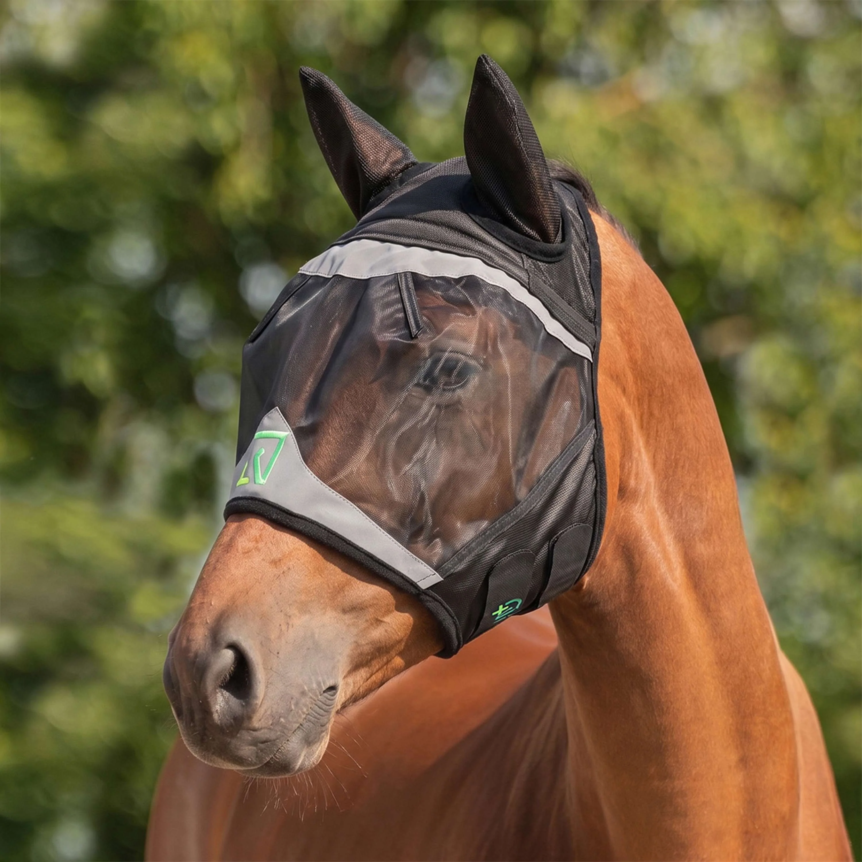 Agradi Horse Masque Anti-Mouches Fine Mesh avec Oreilles Noir