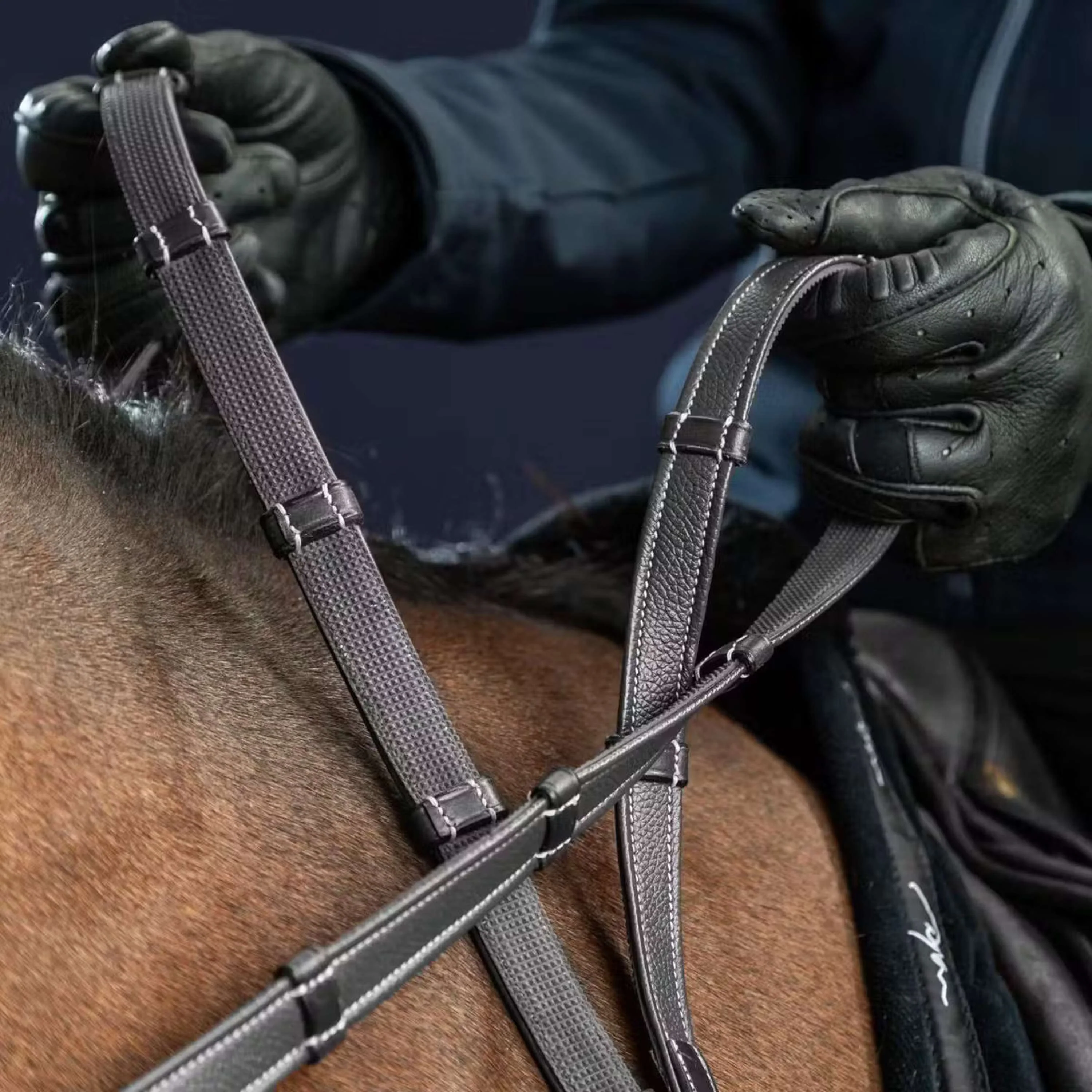 Dyon Rênes Hunter 5/8 avec Arrêts Cuir Noir - Image 2