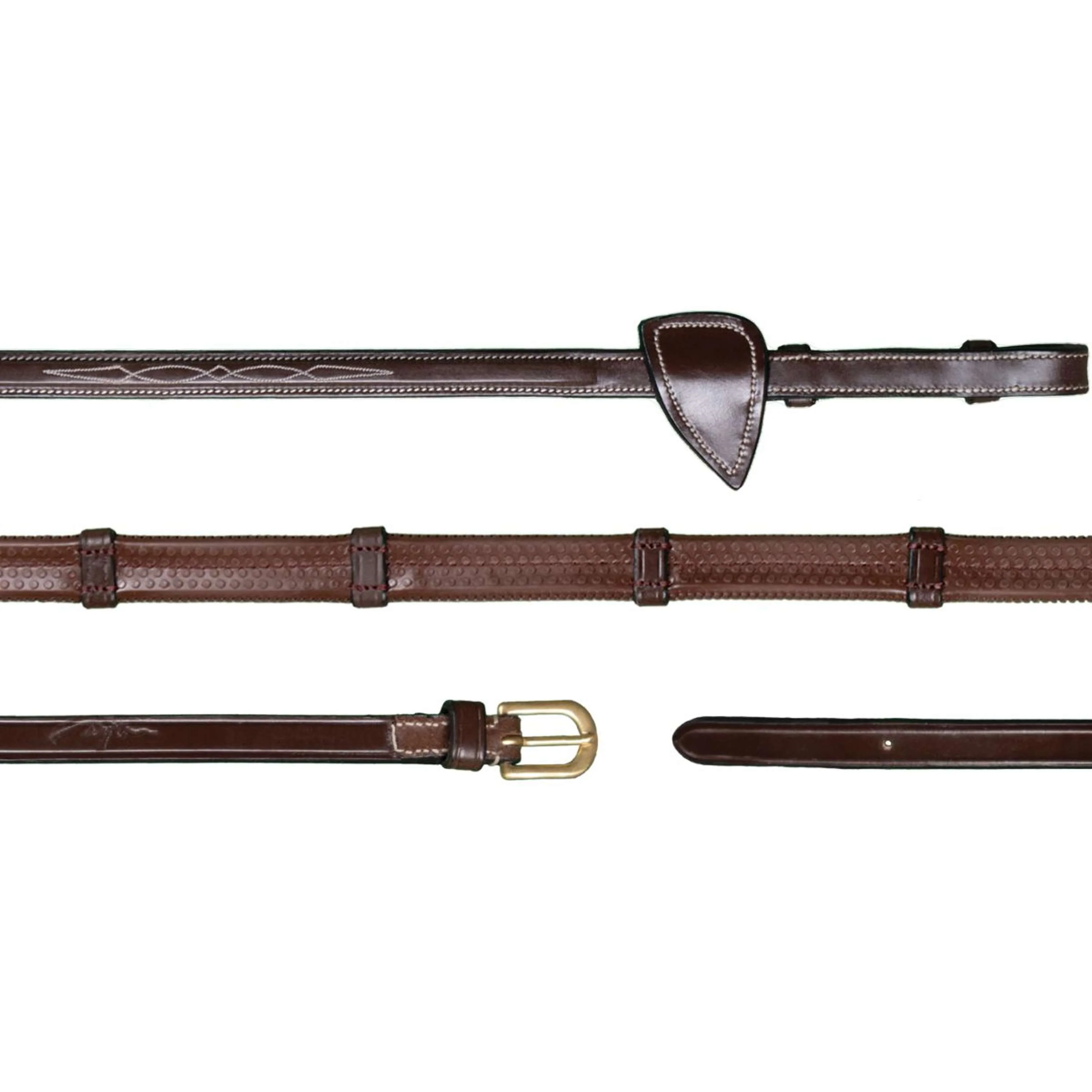 Dyon Rênes Rubber 1/2 avec Arrêts Cuir Marron