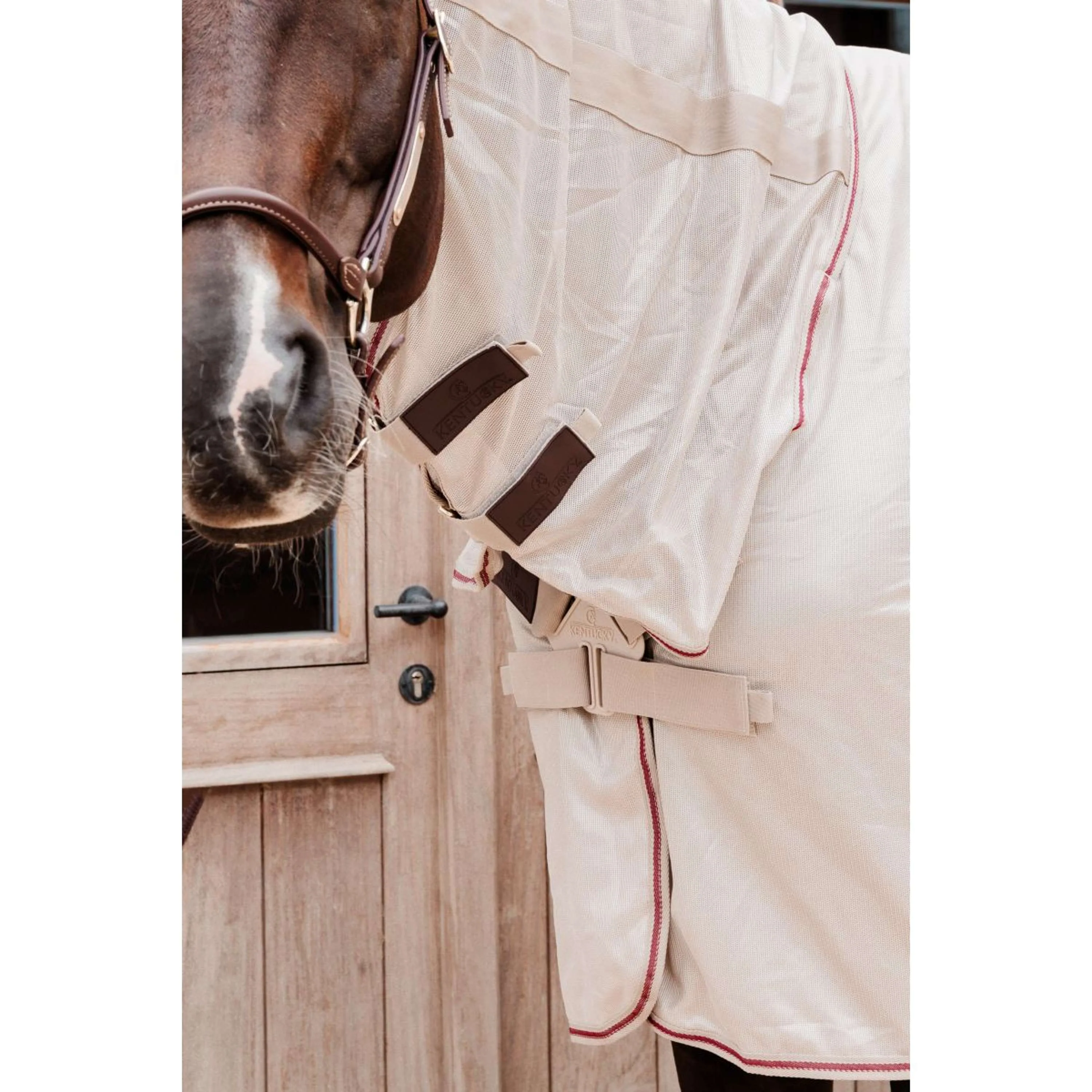 Kentucky Couverture Anti-Mouches Comfort Mesh Classic with Neck & Belly Cover Beige/Bordeaux - Image 3