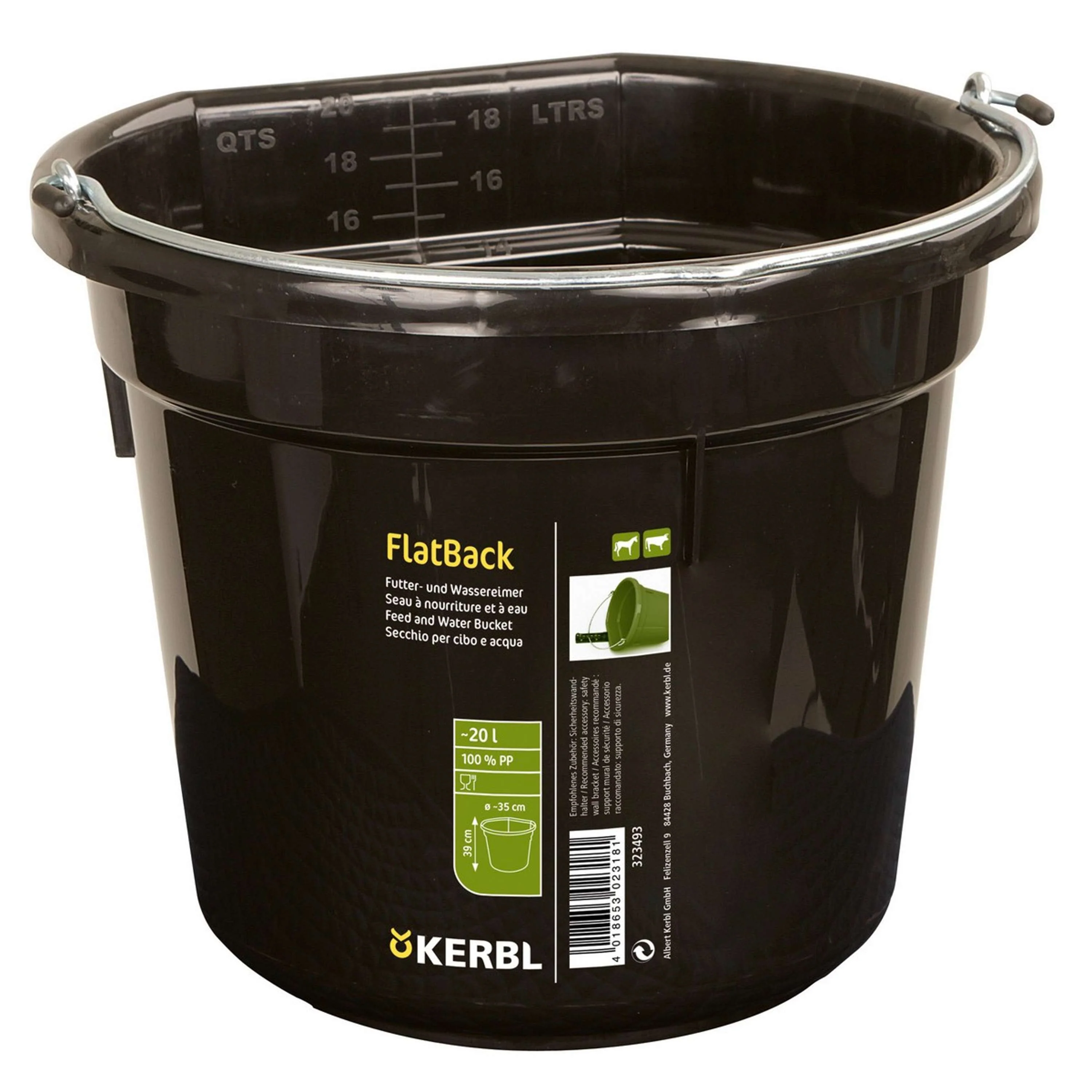 Kerbl Seau à Nourriture et à Eau Flat Back Noir