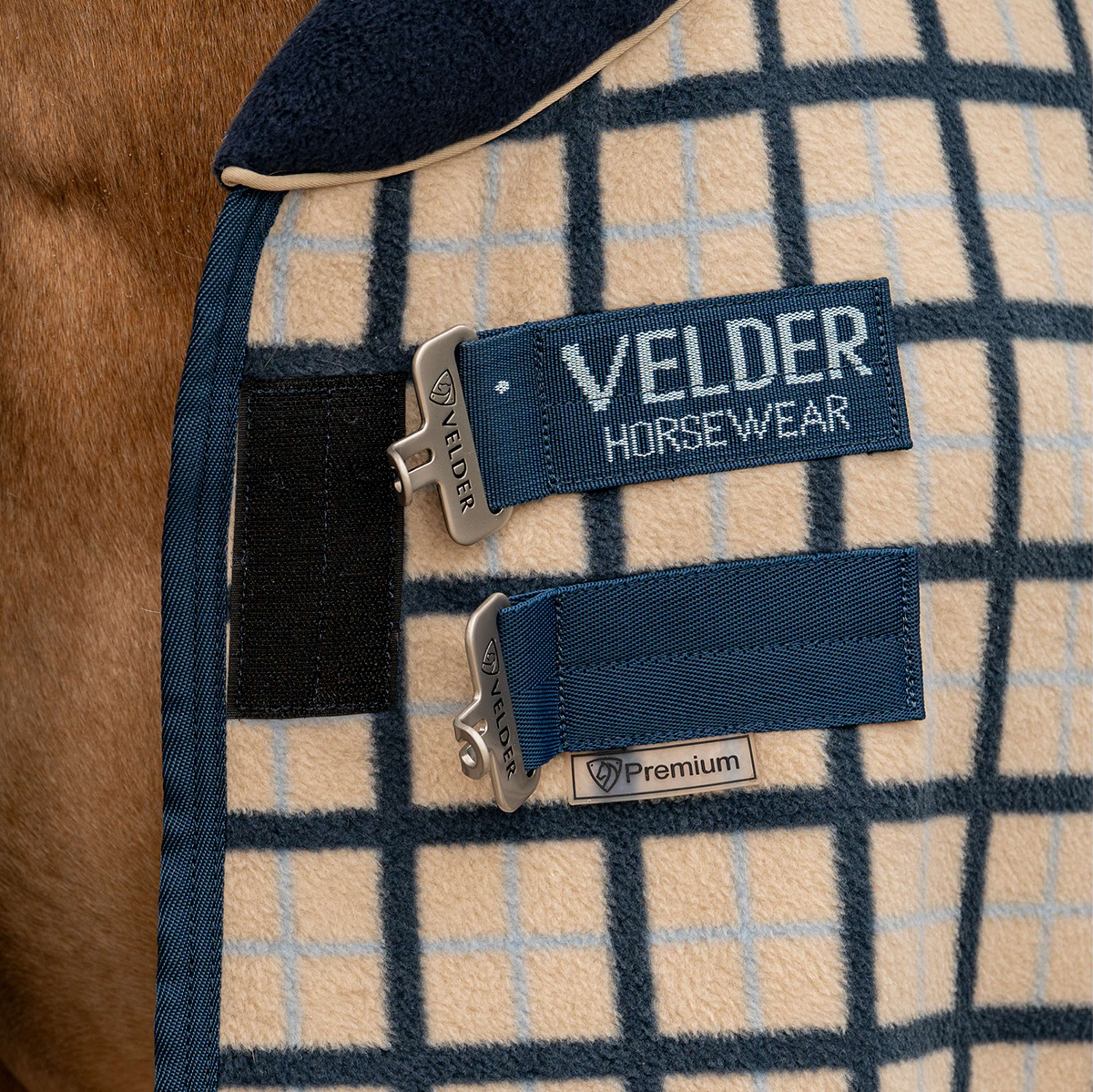 Velder Horsewear Premium Fleece Cooler with Collar Navy Check - Image 4