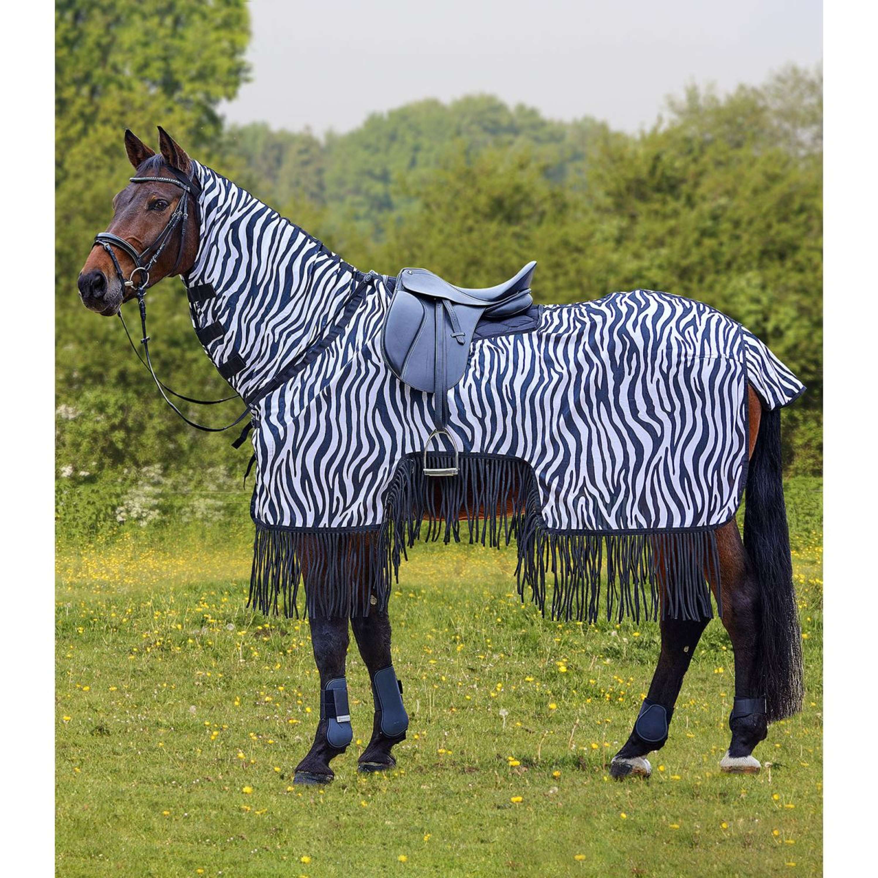 Waldhausen Couvre-reins Anti-Mouches Zebra avec Franges Zebra